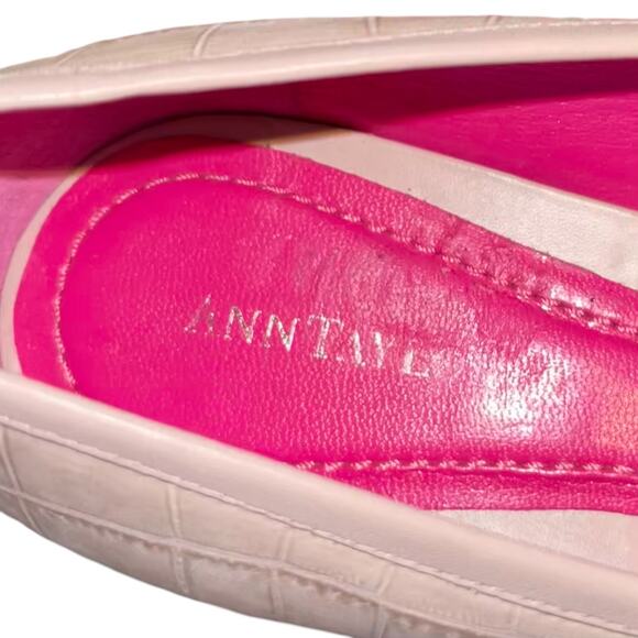 Ann Taylor Flats Leather Reptile Croc Blush Slip On Pointed Toe Shoes - Picture 10 of 10